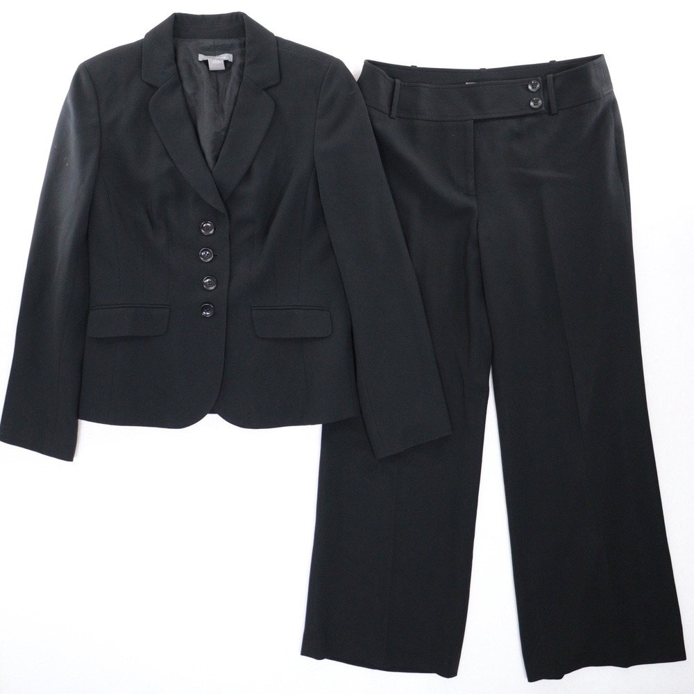 Ann Taylor Pant Suit Women 8 Margo Blazer Trousers Office Black Career Wide Leg